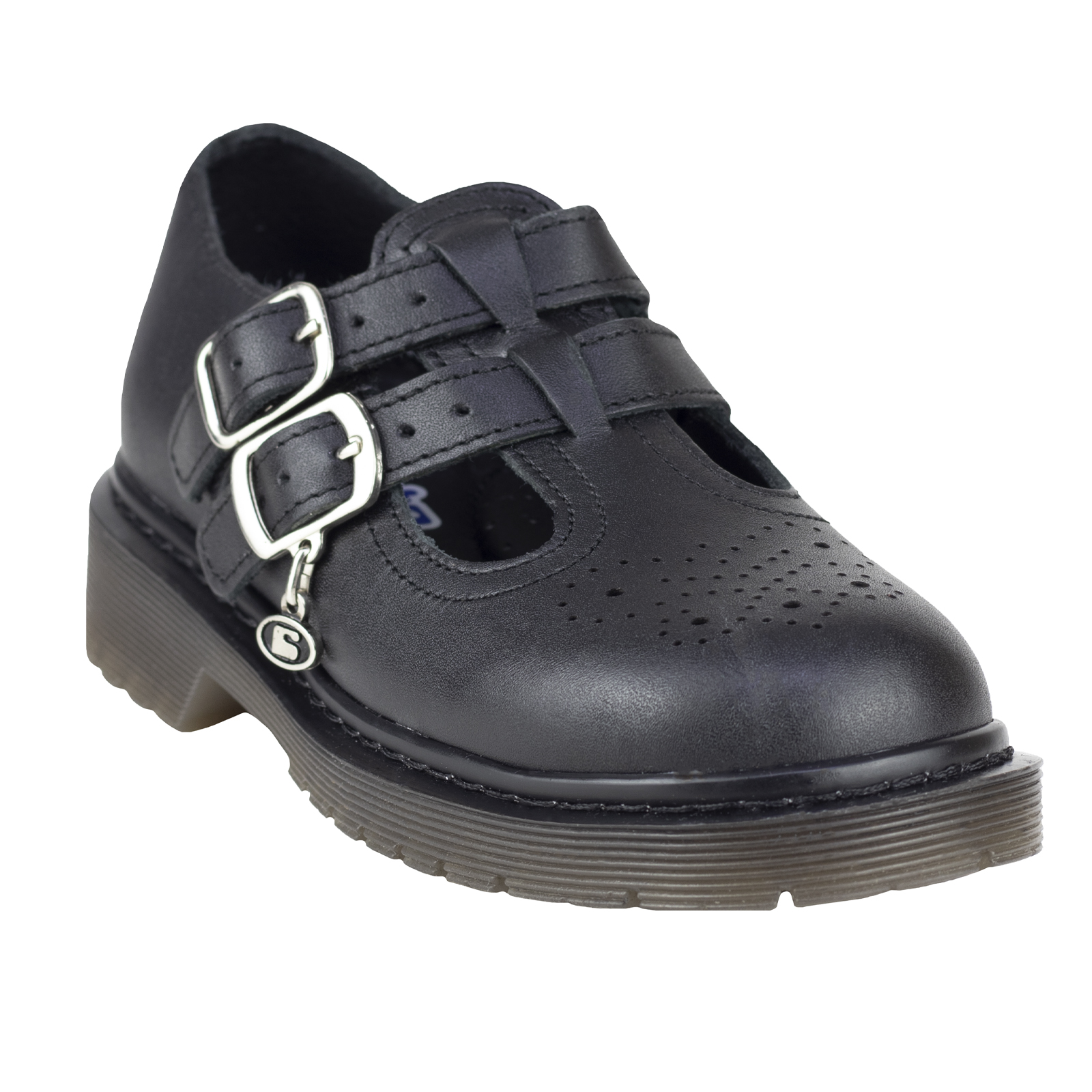 Zapato Escolar Para Niña Coqueta 59003a Negro Doble Hebilla Puente Con Arco Longitudinal