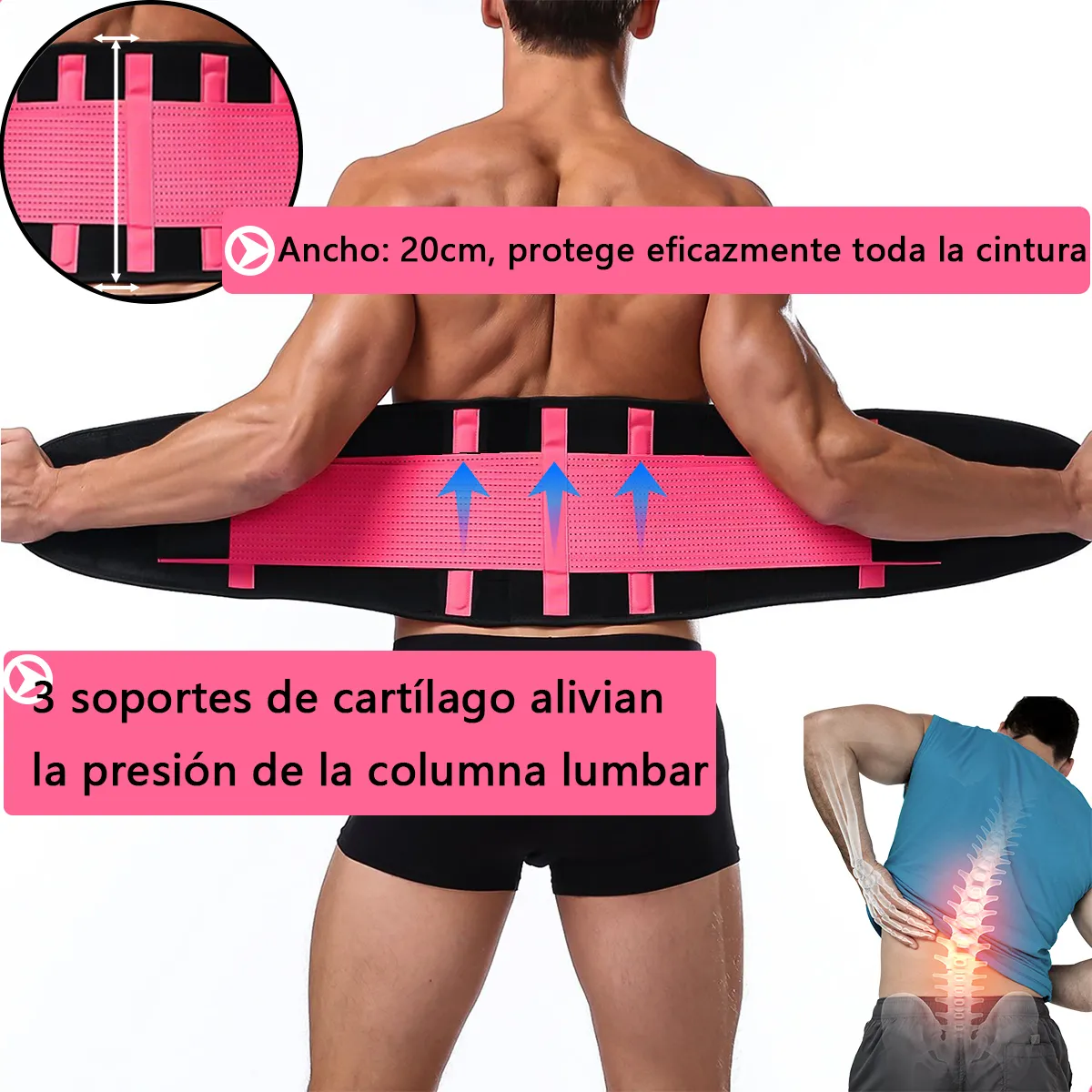 Cinturon Para Pesas Mujer Faja Gym Trabajo Carga Rosa Talla: M