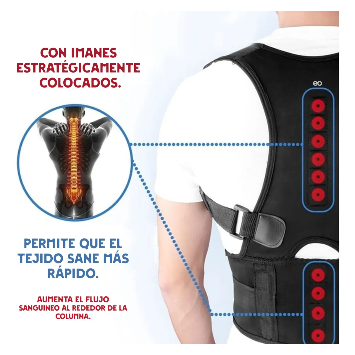 Chaleco Corrector Postura Con 10 Imanes Para Hombre Y Mujer Talla:G Negro