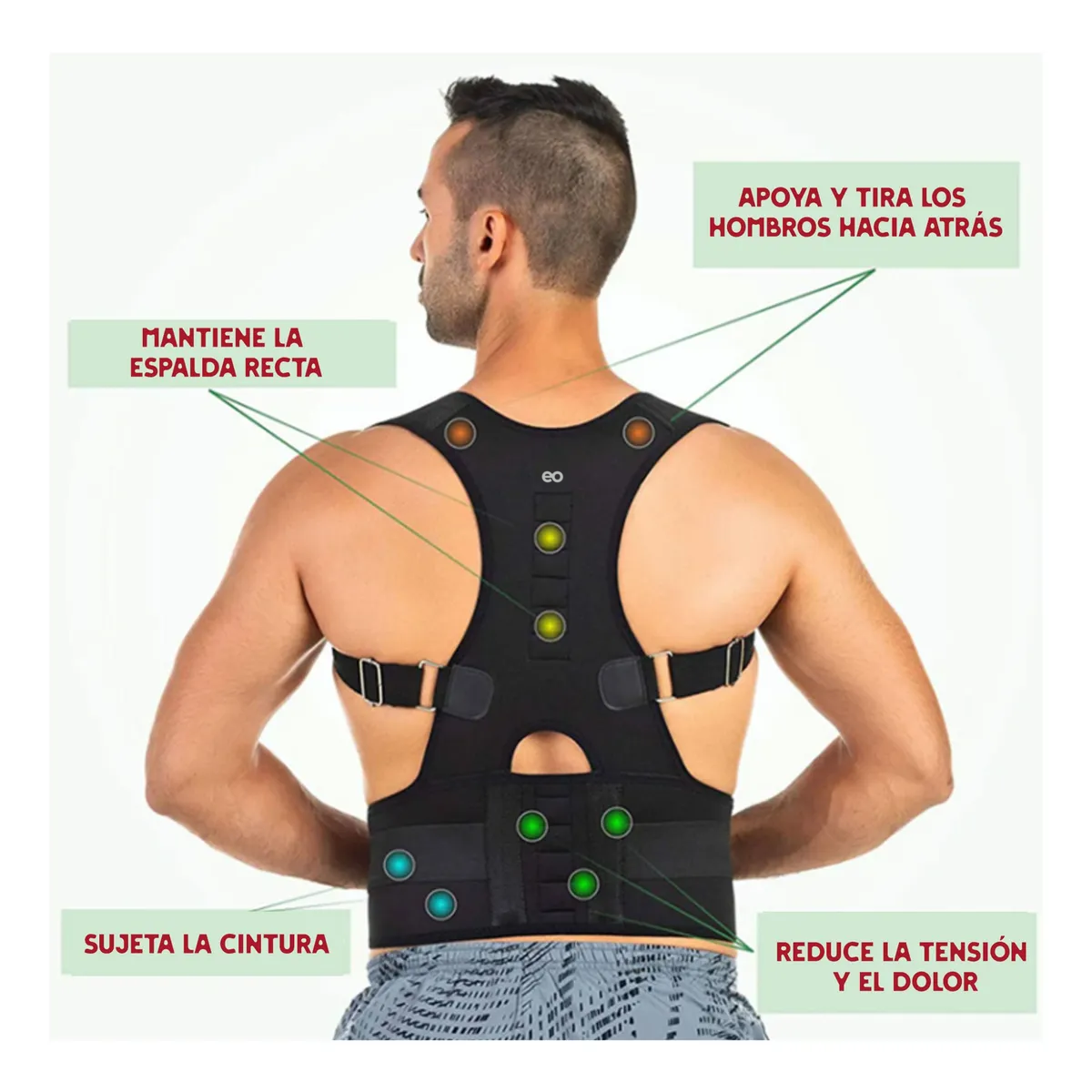 Chaleco Corrector Postura Con 10 Imanes Para Hombre Y Mujer Talla:G Negro