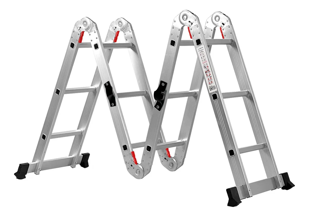 Escalera Multiposiciones Plegable 3.5 metros 12 Peldaños Tipo Tijera 8 En 1 Andamio de Aluminio Plata Nube