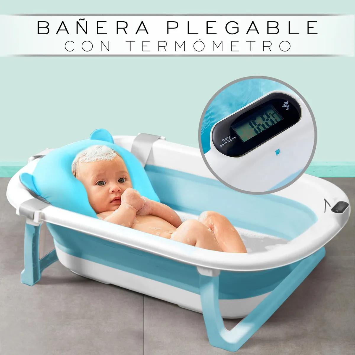 Bañera Tina De Baño Para Bebe Plegable Portatil Casa Y Viaje Color Azul