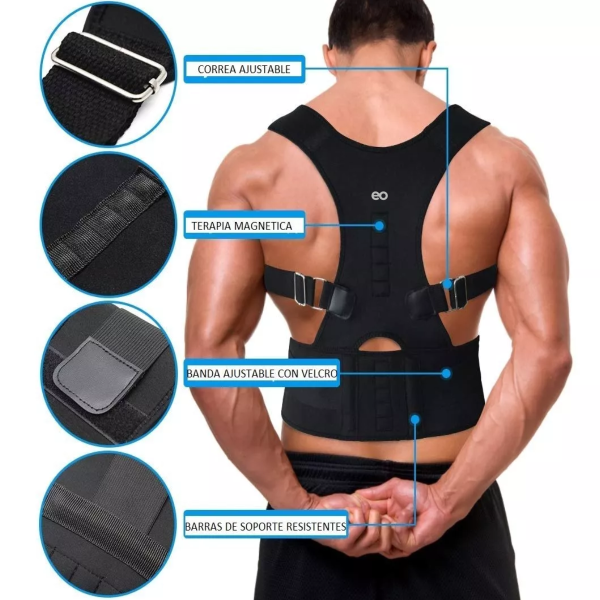 Chaleco Corrector Postura Con 10 Imanes Para Hombre Y Mujer Talla:G Negro