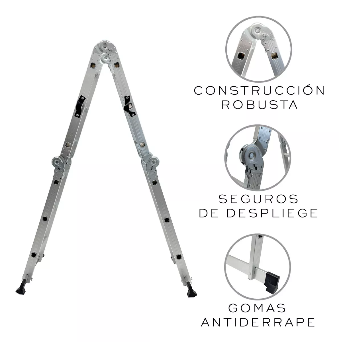 Escalera Multiposiciones Plegable 3.5 metros 12 Peldaños Tipo Tijera 8 En 1 Andamio de Aluminio Plata Nube