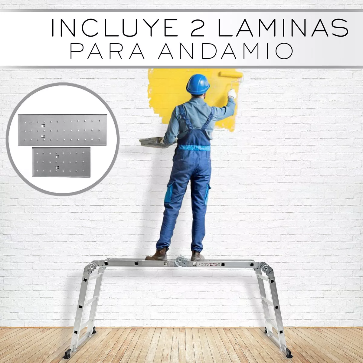 Escalera Multiposiciones Plegable 3.5 metros 12 Peldaños Tipo Tijera 8 En 1 Andamio de Aluminio Plata Nube