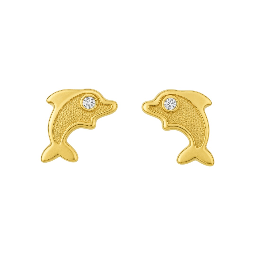 Broqueles Delfin Con Zirconias Oro 10 Kilates + Obsequio