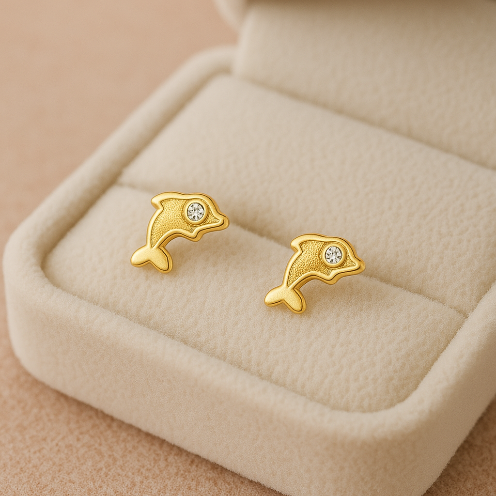 Broqueles Delfin Con Zirconias Oro 10 Kilates + Obsequio