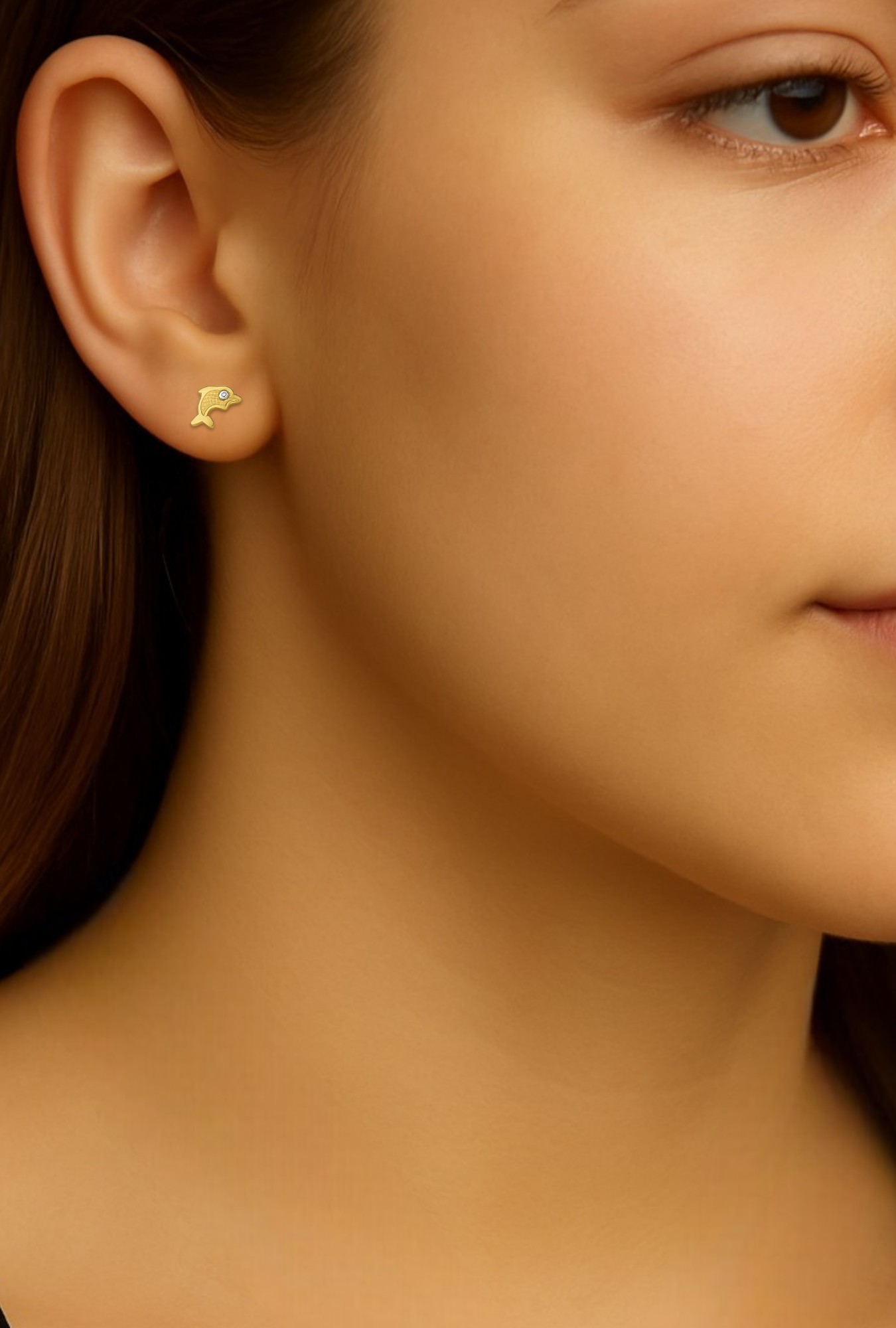 Broqueles Delfin Con Zirconias Oro 10 Kilates + Obsequio