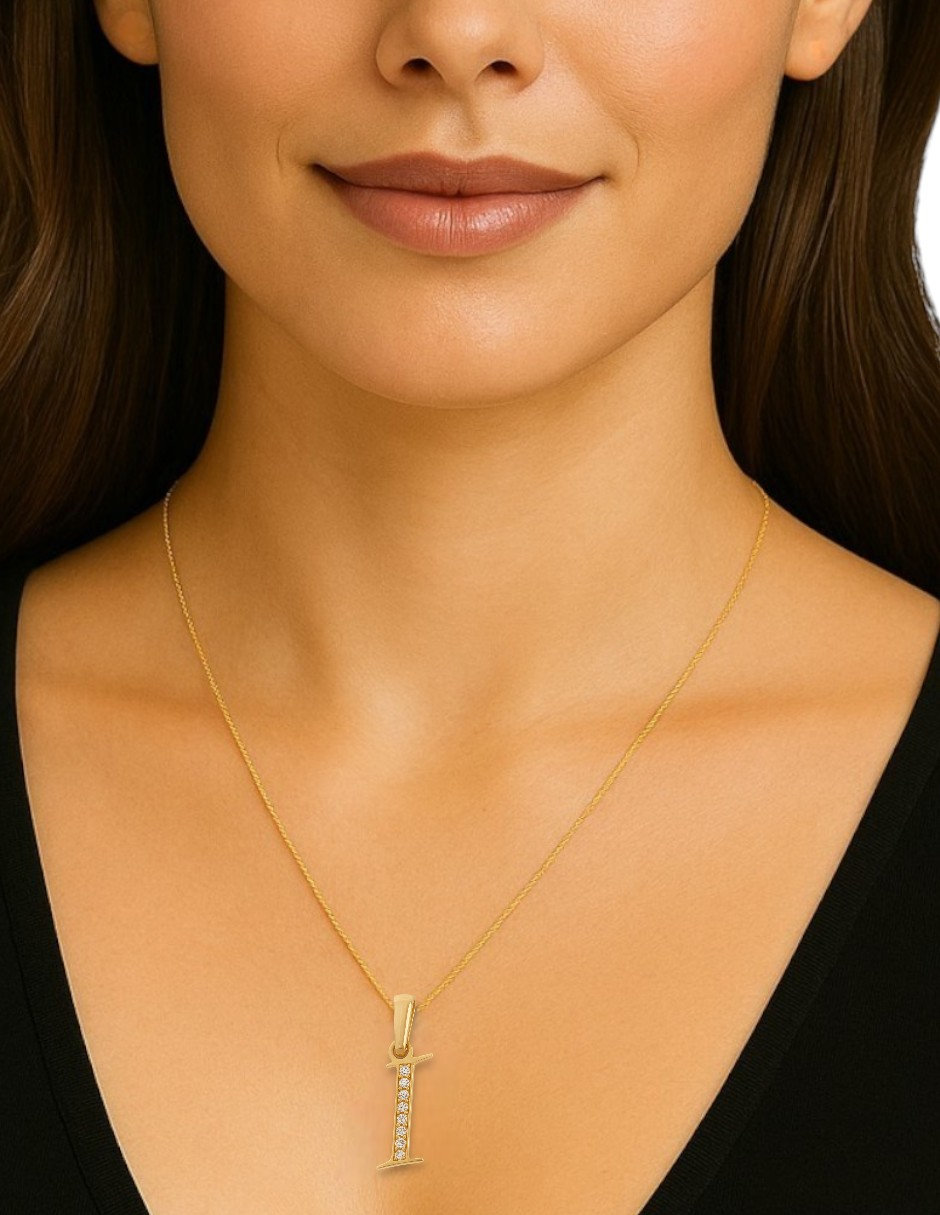 Dije Inicial Letra I Con Zirconias Oro 14 K