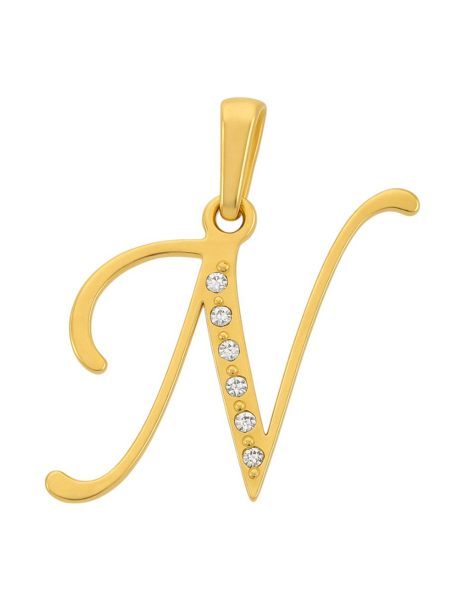 Dije Inicial Letra N Con Circonias Oro 14 K + Obsequio