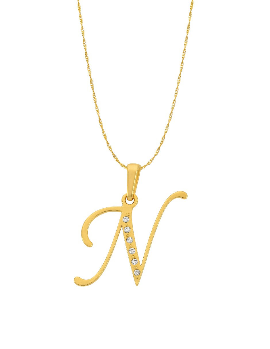 Dije Inicial Letra N Con Circonias Oro 14 K + Obsequio