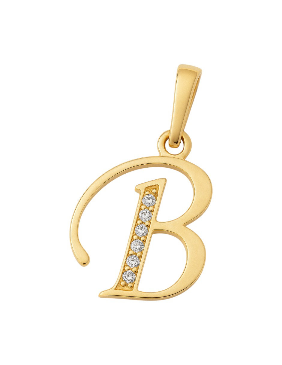 Dije Inicial Letra B Con Circonias Oro 14 K + Obsequio