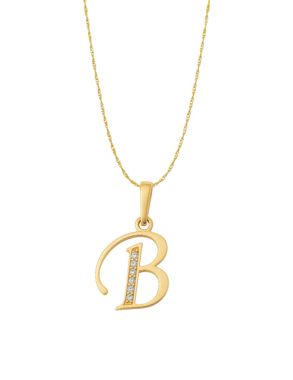 Dije Inicial Letra B Con Circonias Oro 14 K + Obsequio