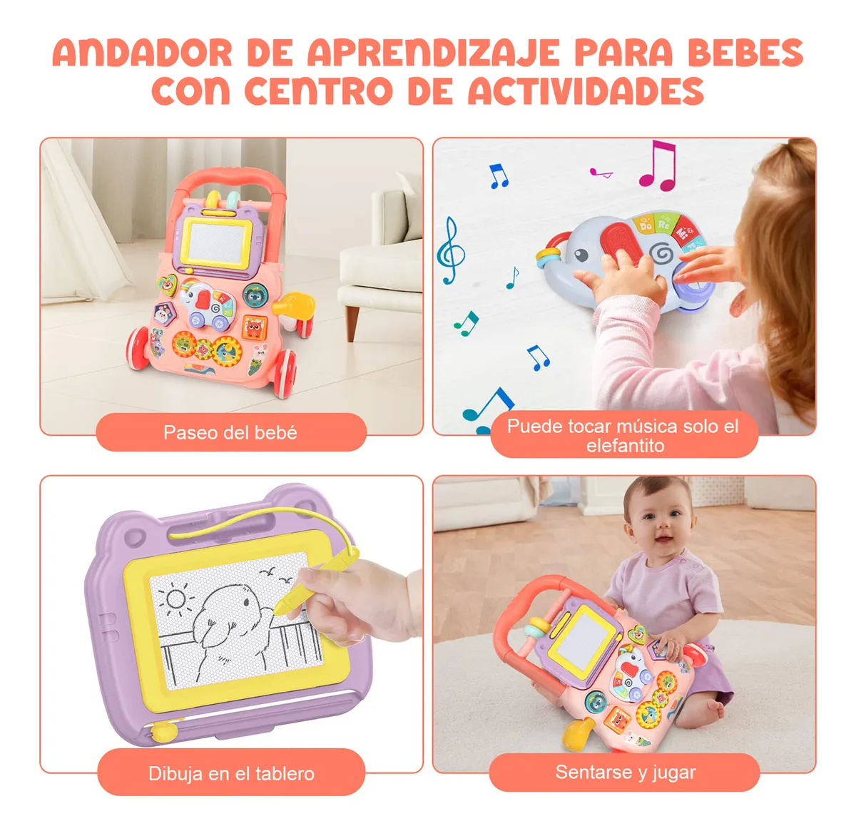 Andadera De Bebé 2 En 1 Con Música Y Tablero De Dibujo