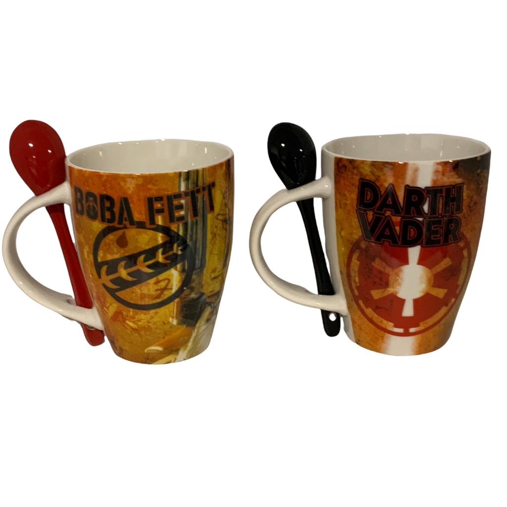 Set Tazas Star Wars Darth Vader & Boba Fett Mandalorian Tarros con Cucharas