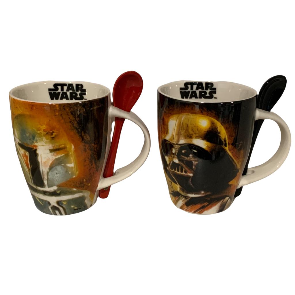Set Tazas Star Wars Darth Vader & Boba Fett Mandalorian Tarros con Cucharas
