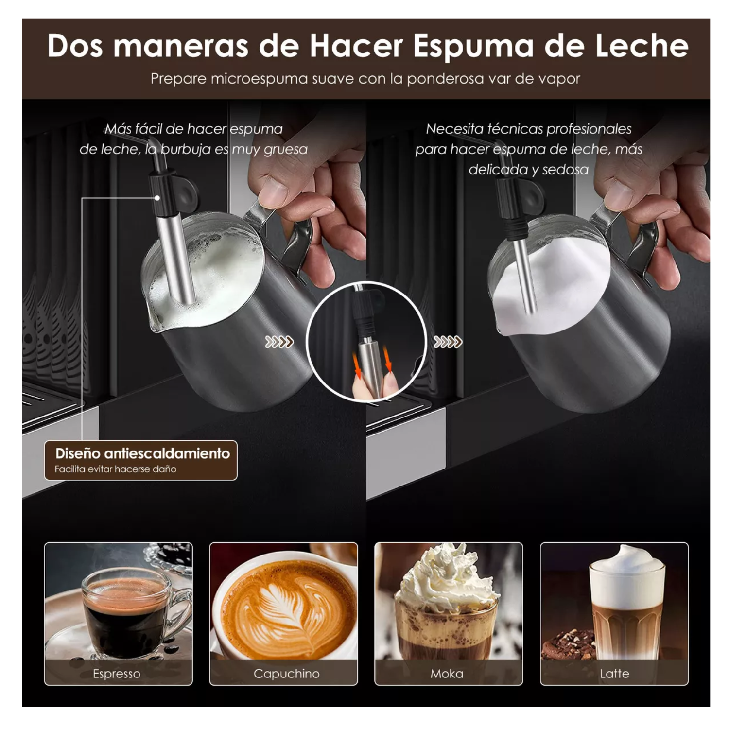 Cafetera Espresso 15 Bares con Espumador, para Café Molido, Latte y Capuchino – Hogar Barista