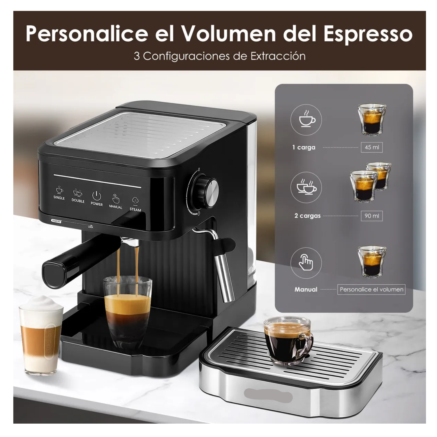 Cafetera Espresso 15 Bares con Espumador, para Café Molido, Latte y Capuchino – Hogar Barista