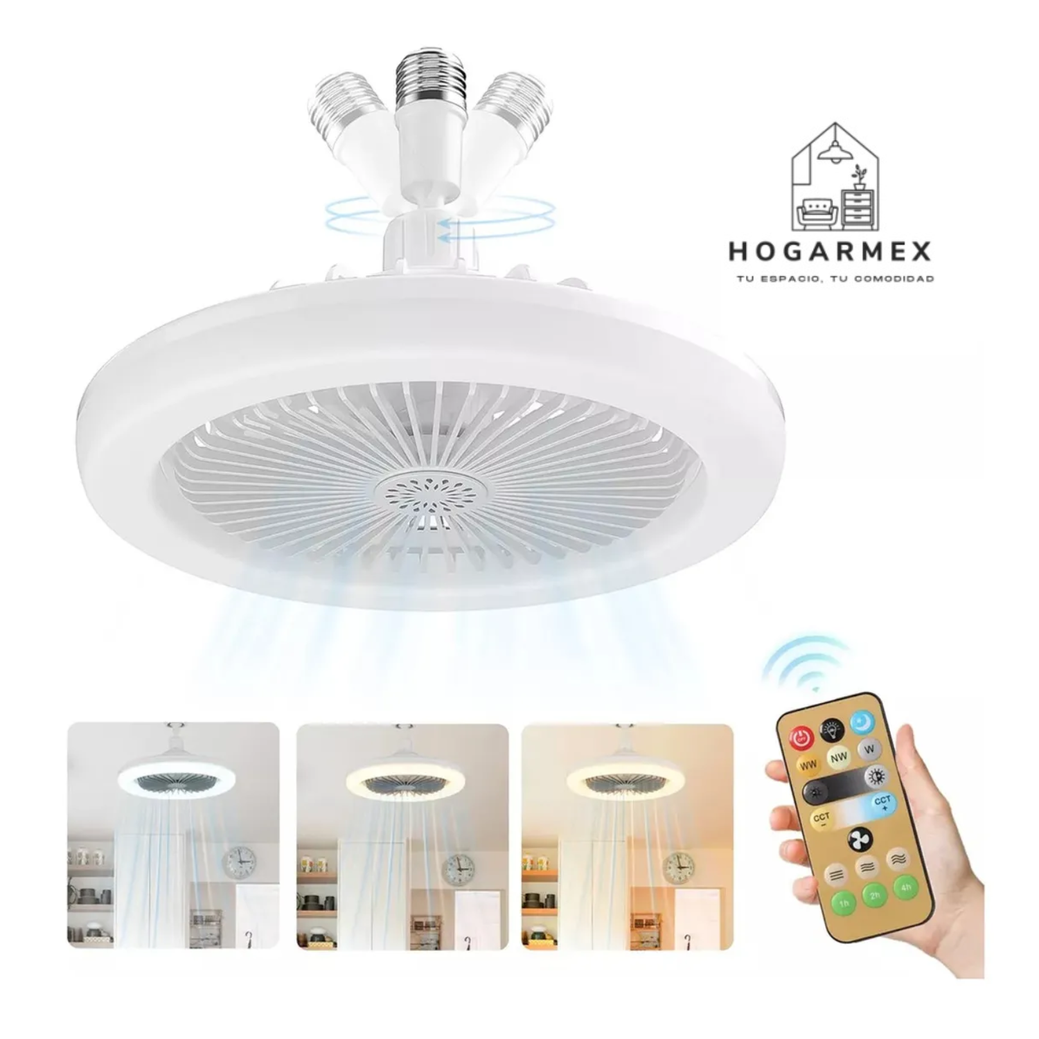 Lámpara De Ventilador Multifunción Foco Led De 30 W E27/e26 Estructura Blanco