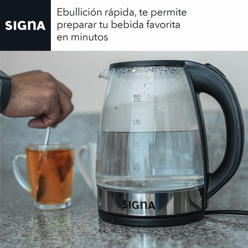 Cafetera Tetera Vidrio Eléctrica Hervidor Agua Acero Inox 2l
