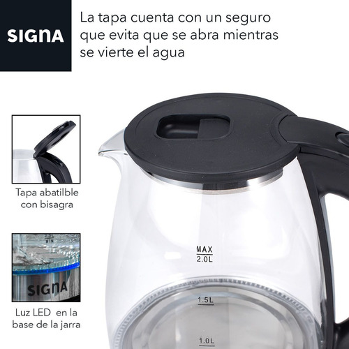 Cafetera Tetera Vidrio Eléctrica Hervidor Agua Acero Inox 2l