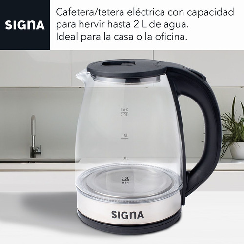Cafetera Tetera Vidrio Eléctrica Hervidor Agua Acero Inox 2l