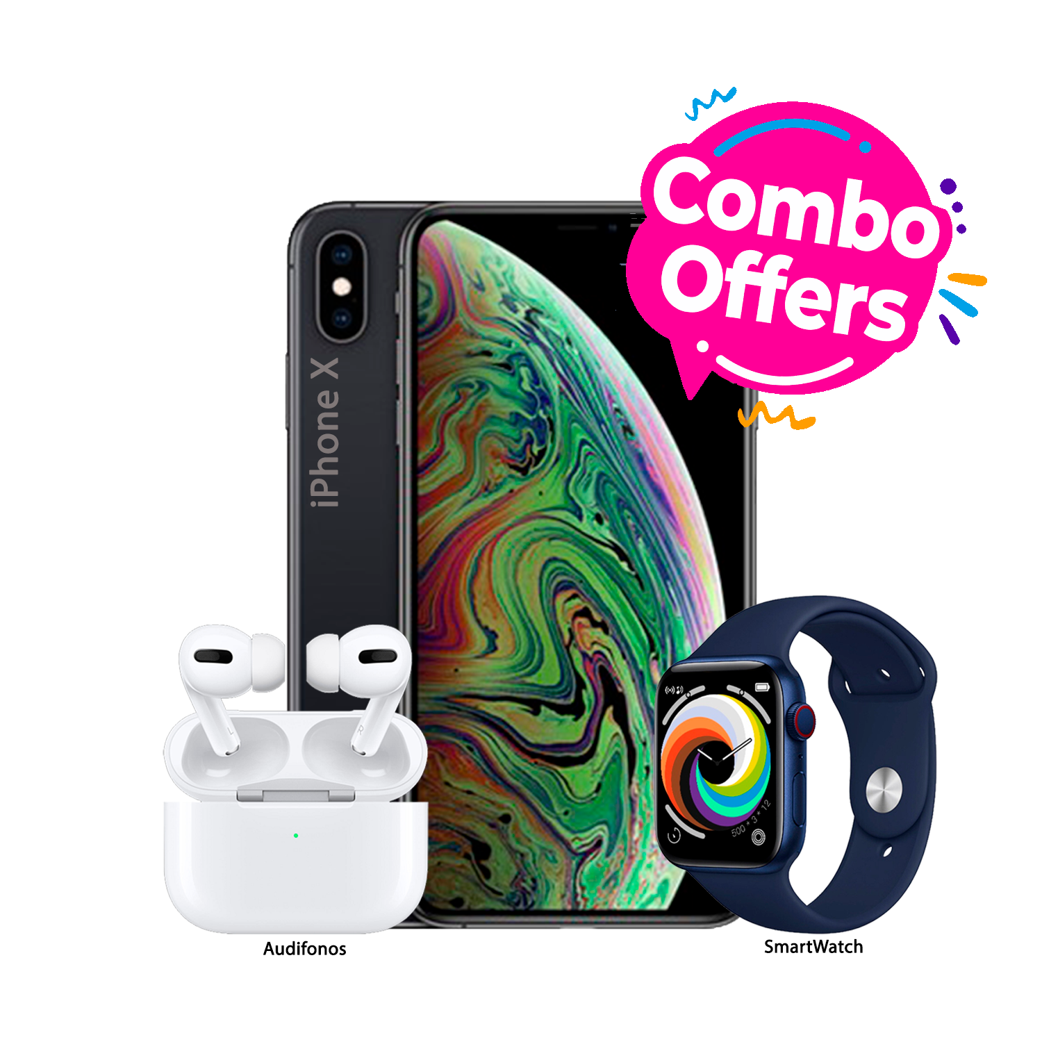 Combo iPhone X 64GB Negro + Audifonos Para iPhone + Smartwatch Negro