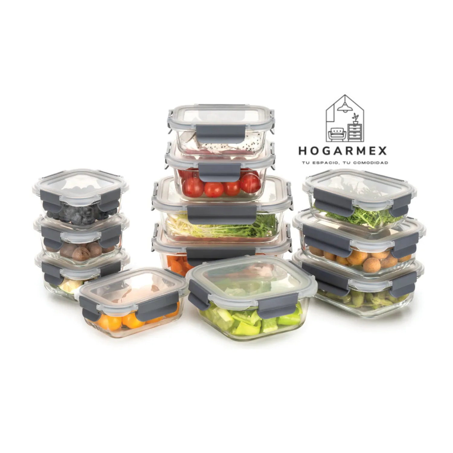 Set de 12 Contenedores de Vidrio Herméticos con Tapa – Styrka CJC02 (24 Piezas)