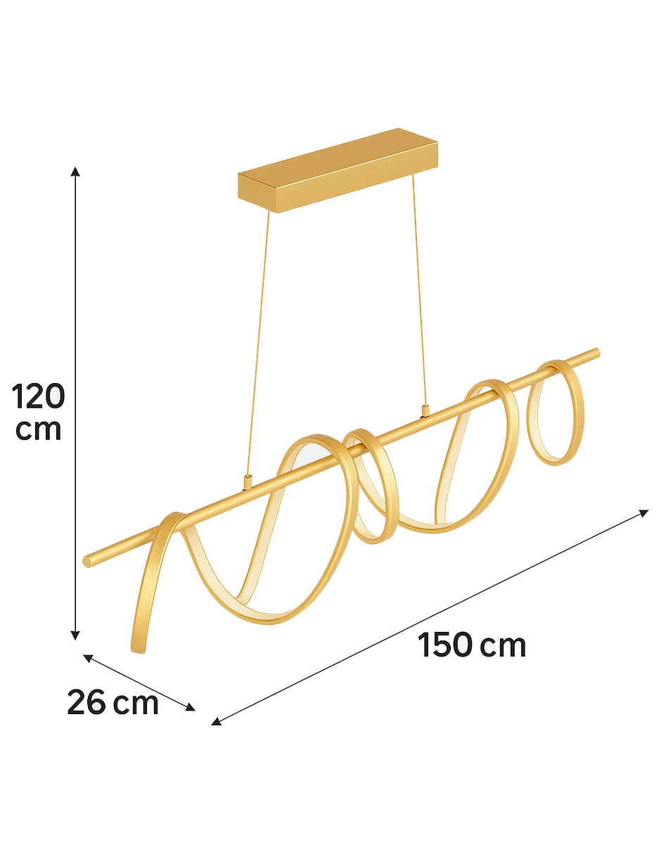 LÁMPARA COLGANTE DECORATIVA PARA COMEDOR DE ALUMINIO Y SILICONA, ACABADO DORADO, CON CONTROL REMOTO – 1 UNIDAD