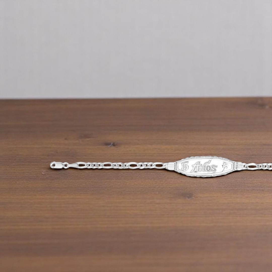Esclava para Dama con Placa Cortada 15 años de 17cm en Plata .925