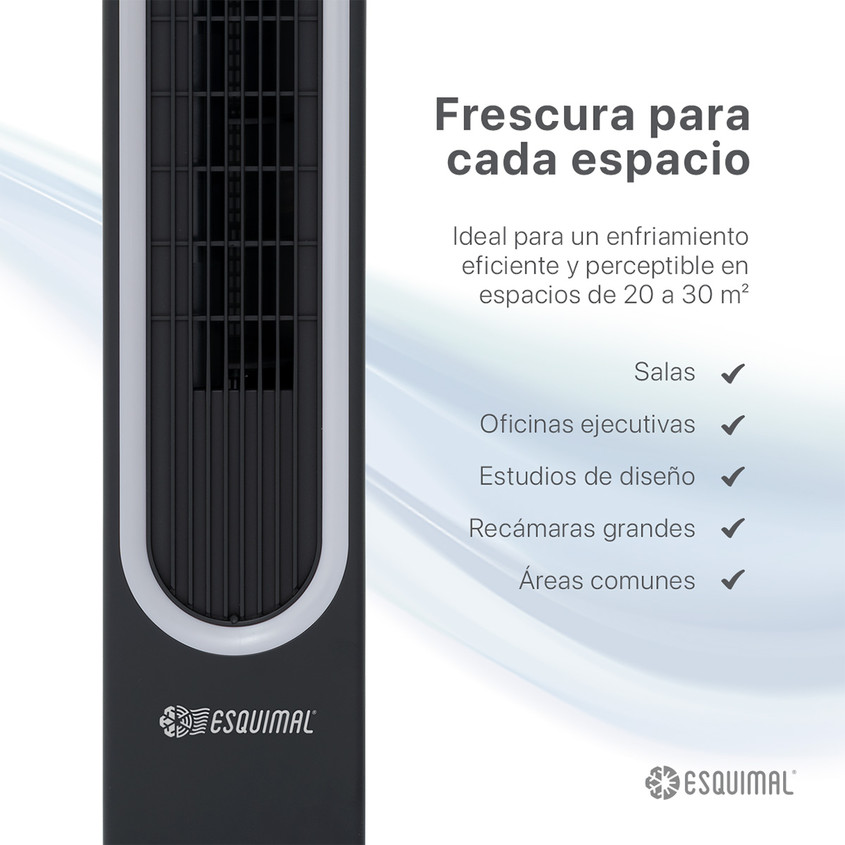 Ventilador de Torre 106cm con Luz LED Cálida Panel Táctil Abanico Giratorio Temporizador Control Remoto Negro ESQUIMAL