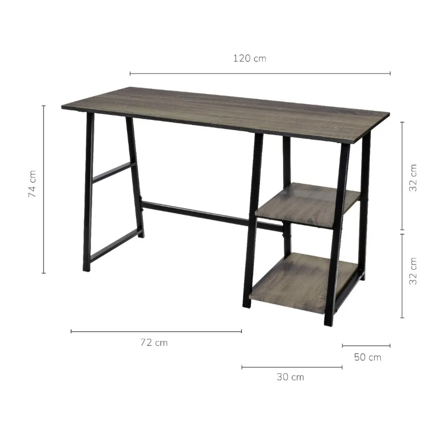 Escritorio Top Living para PC con Repisas Laterales, Minimalista Madera Marrón y Negro