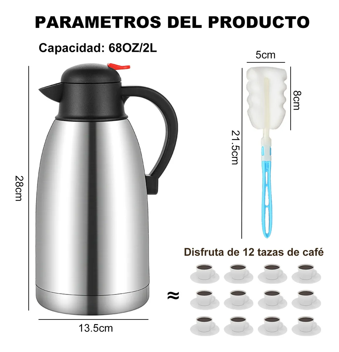 Jarra Térmica Para Café O Te De Acero Inoxidable 2.0 Lts