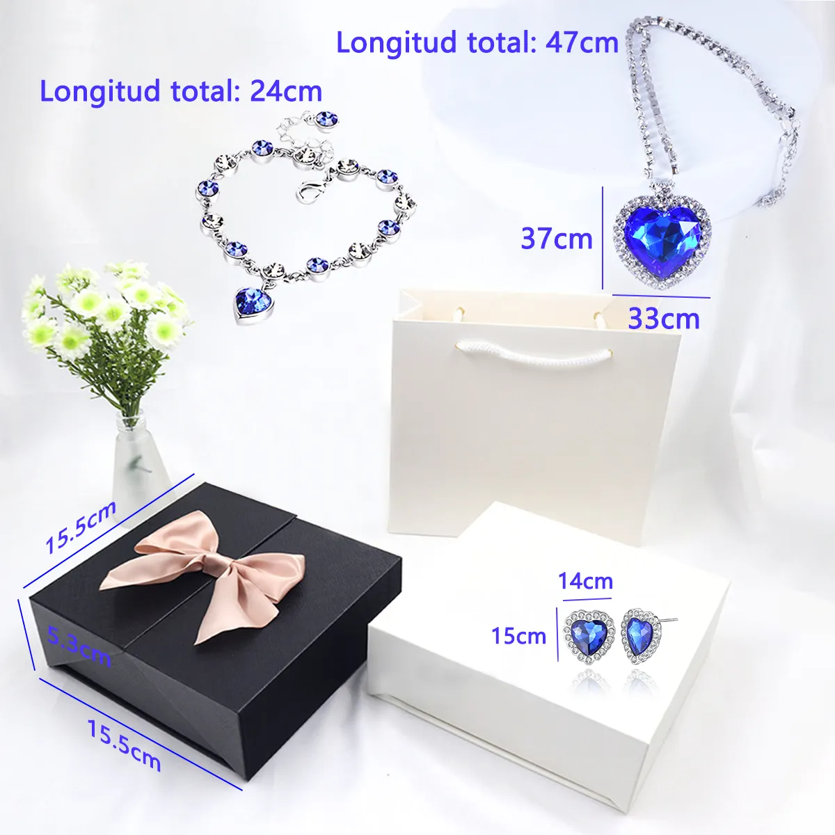 Collar Y Aretes Heart Of The Sea Y Caja De Regalo De Rosas