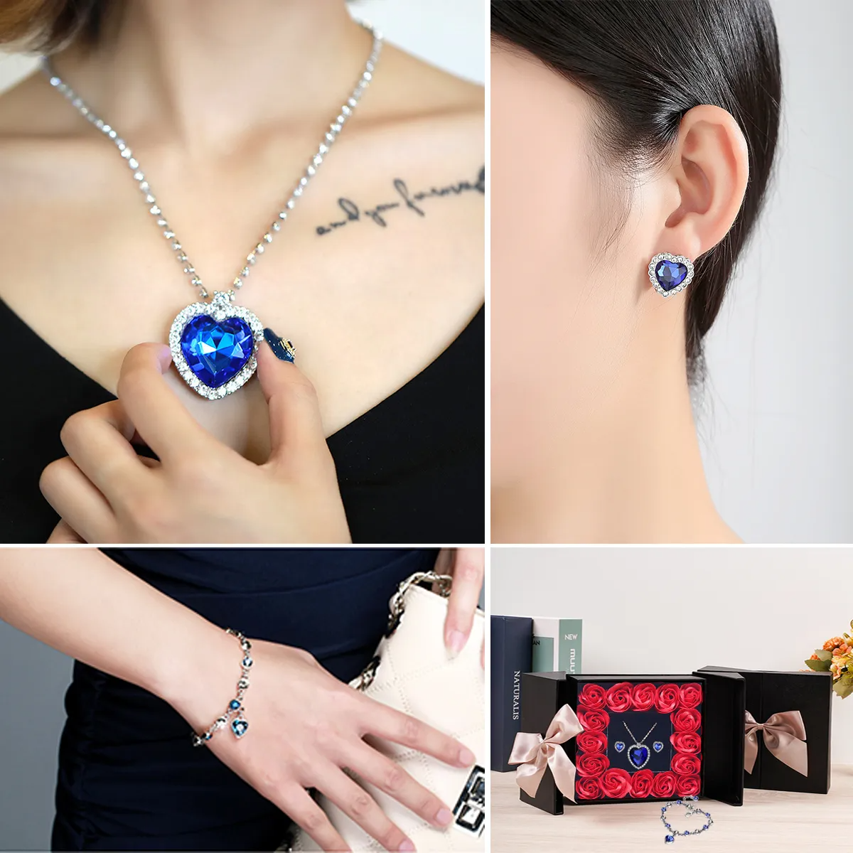 Collar Y Aretes Heart Of The Sea Y Caja De Regalo De Rosas
