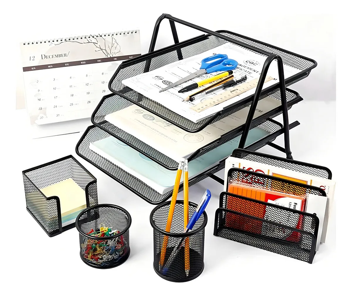 Juego Organizador Para Escritorio Oficina 5 Pcs Malla Mesh