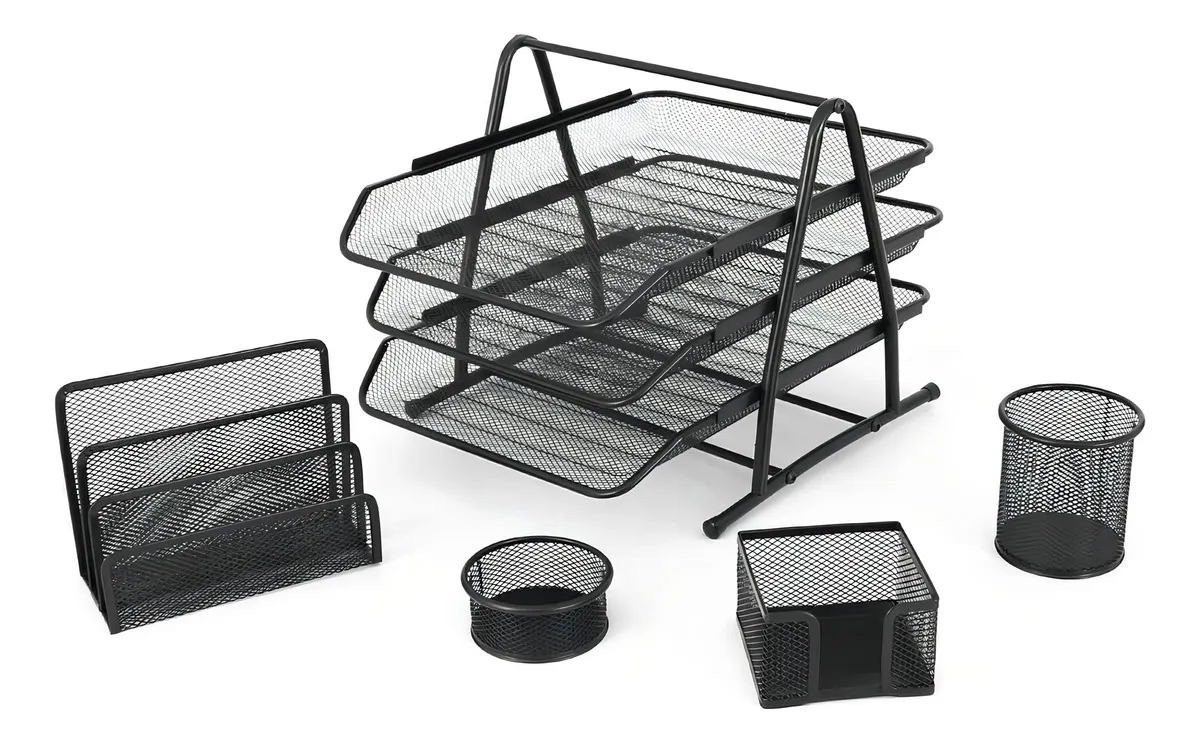 Juego Organizador Para Escritorio Oficina 5 Pcs Malla Mesh
