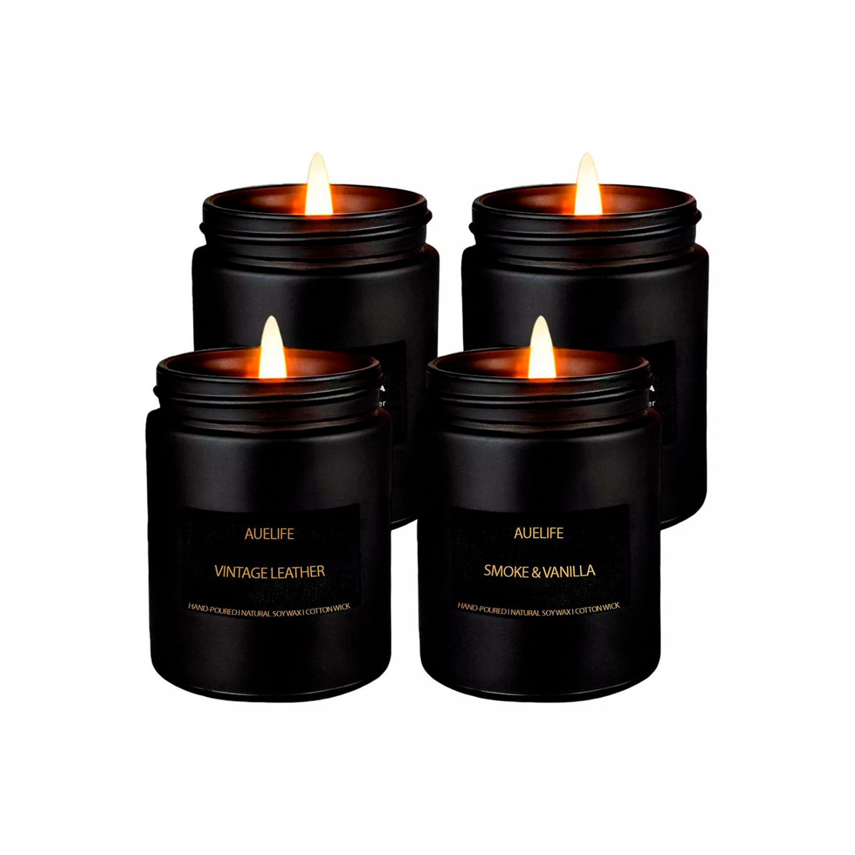 Set de 4 Velas Aromáticas Vainilla, Roble Antiguo, Lavanda y Cuero Antiguo, Bluelander