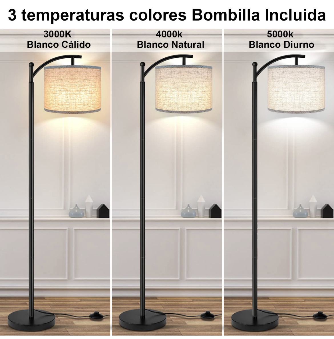 Lámparas De Piso 3 Temperaturas Color Regulable Con Bombilla