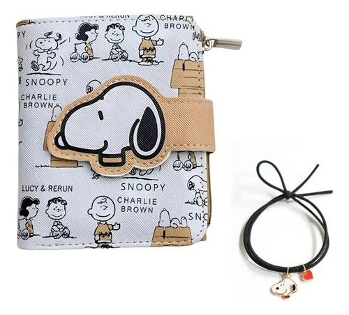 Billetera Snoopy Cartera Tarjetero Monedero 12 X 10 Cm Beige Estampado