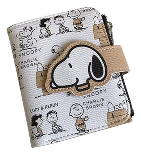 Billetera Snoopy Cartera Tarjetero Monedero 12 X 10 Cm Beige Estampado