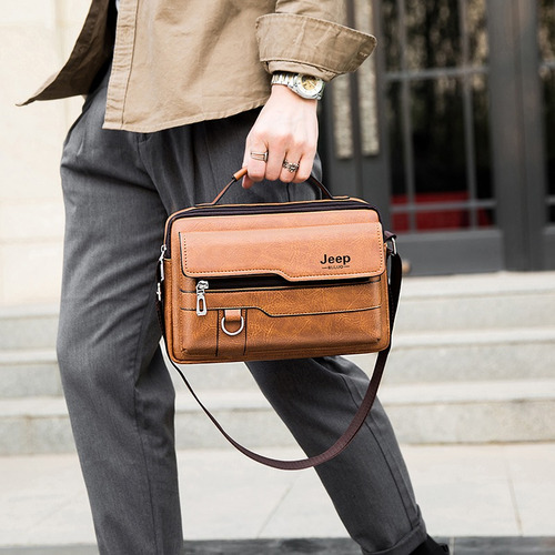 Hombre Una Bolsa De Hombro Business Briefcase Cuero La Marca Acabado De Los Herrajes Níquel Color Caqui Correa De Hombro Chocolate Diseño De La Tela Lisa