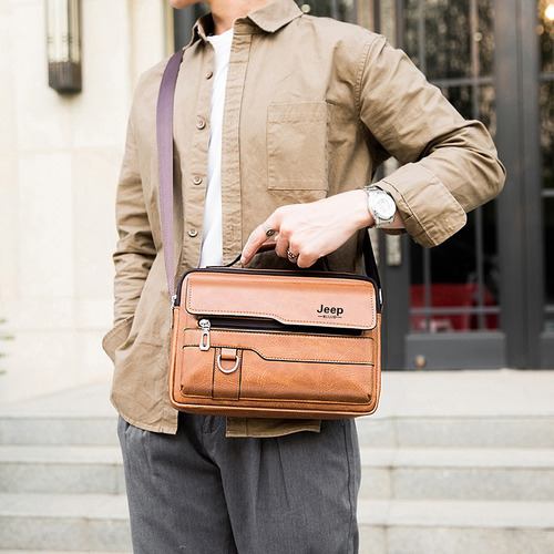 Hombre Una Bolsa De Hombro Business Briefcase Cuero La Marca Acabado De Los Herrajes Níquel Color Caqui Correa De Hombro Chocolate Diseño De La Tela Lisa