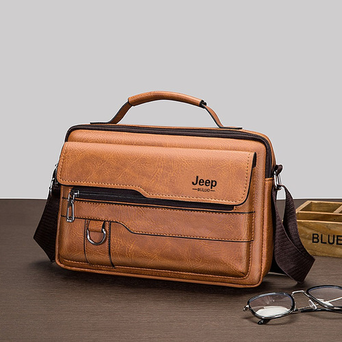 Hombre Una Bolsa De Hombro Business Briefcase Cuero La Marca Acabado De Los Herrajes Níquel Color Caqui Correa De Hombro Chocolate Diseño De La Tela Lisa