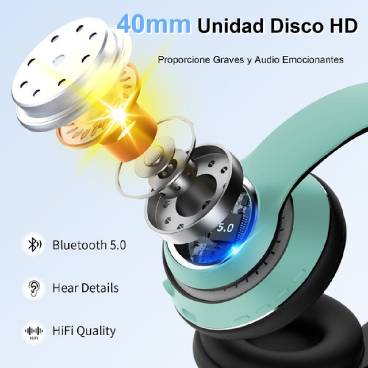 "Audífonos Inalámbricos Bluetooth Diadema Plegable Con Mic Verde "