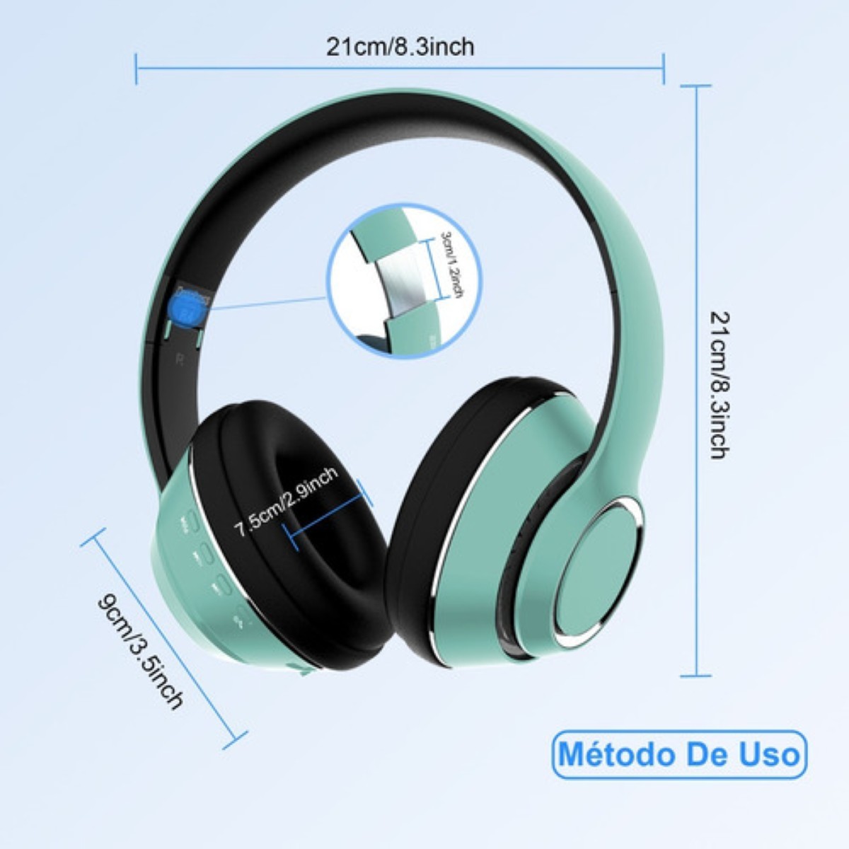 "Audífonos Inalámbricos Bluetooth Diadema Plegable Con Mic Verde "