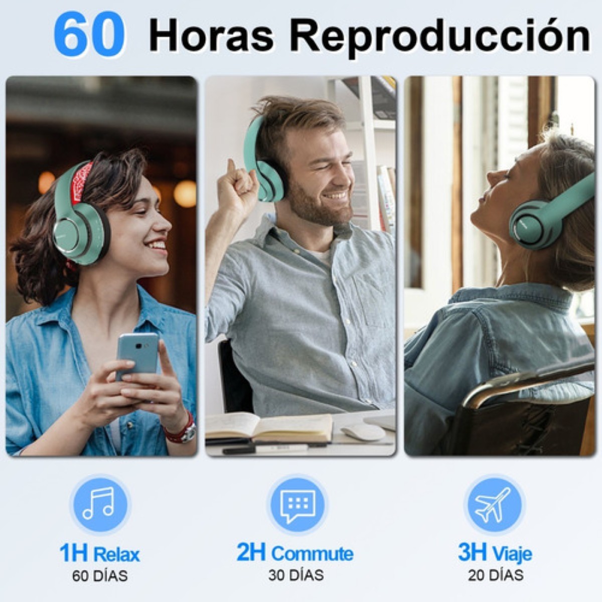 "Audífonos Inalámbricos Bluetooth Diadema Plegable Con Mic Verde "