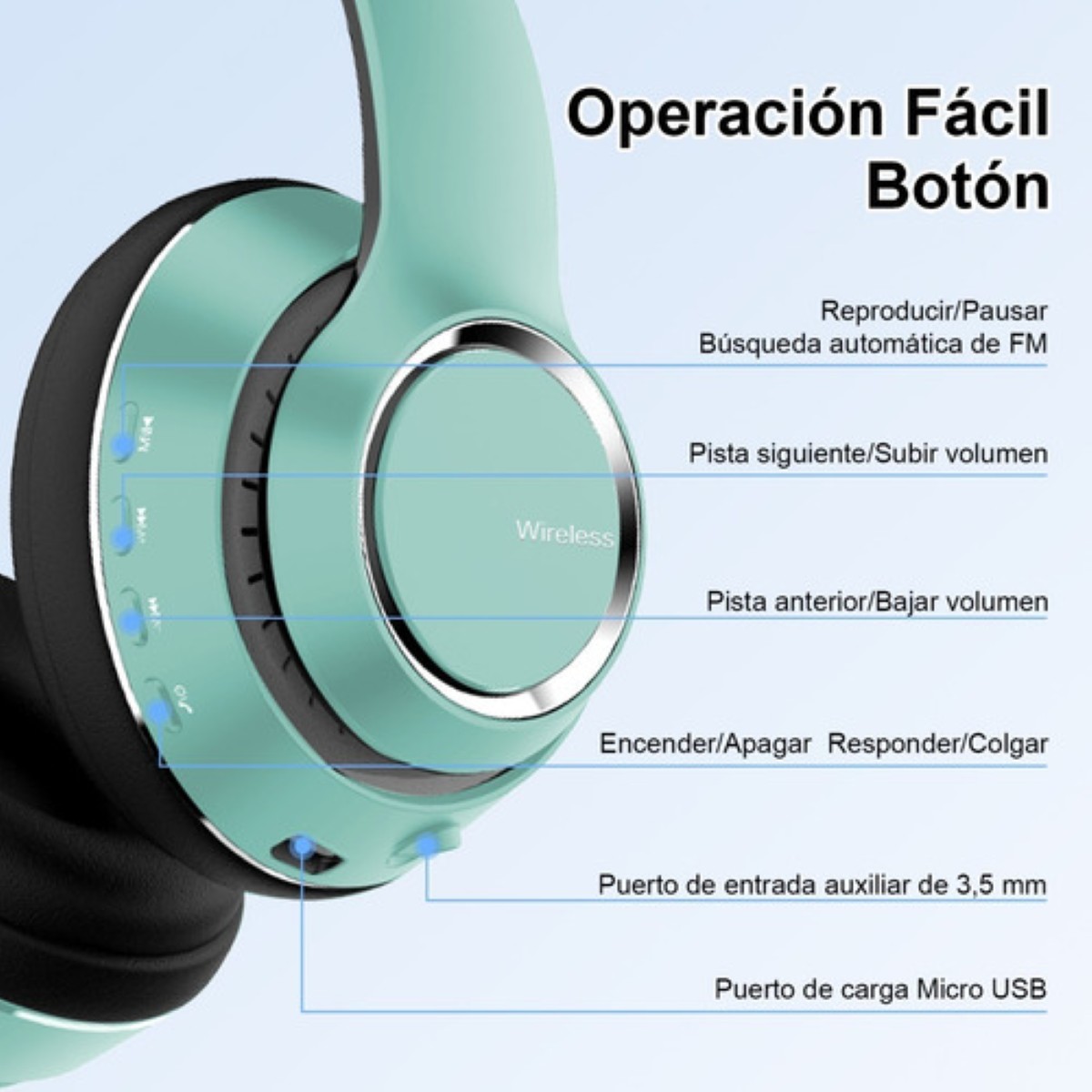 "Audífonos Inalámbricos Bluetooth Diadema Plegable Con Mic Verde "