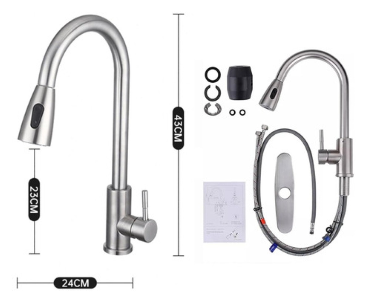 "Llave De Cocina Grifo Mezclador Para Fregadero Flexible Plata  "