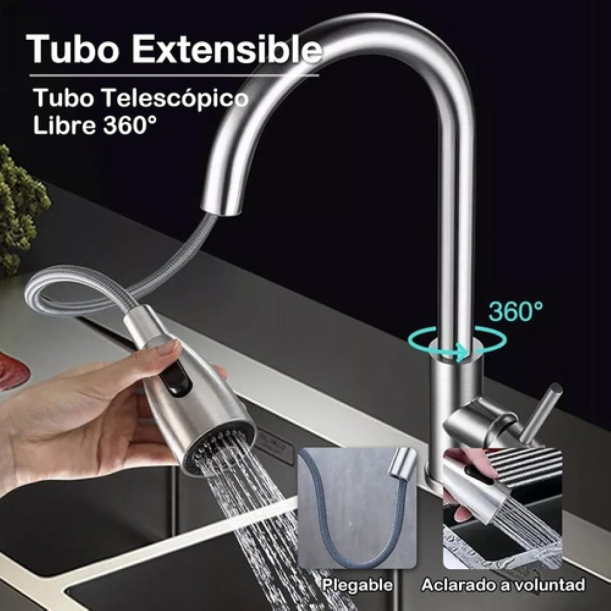 "Llave De Cocina Grifo Mezclador Para Fregadero Flexible Plata  "